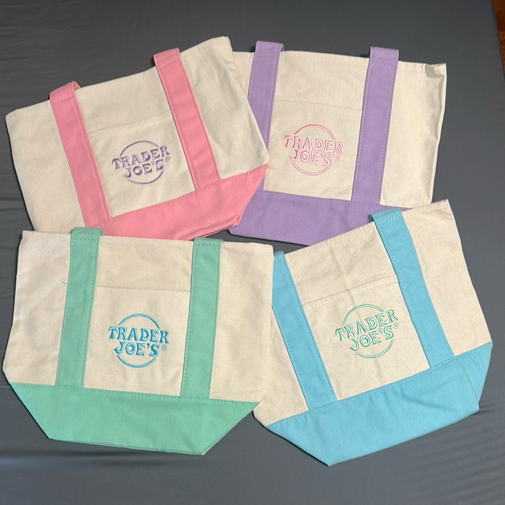 Trader Joe’s pastel mini canvas tote bag set of four